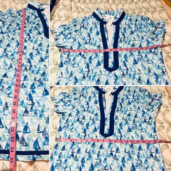 CABANA LIFE Twill Tape Mini Dress Upf 50 Nautical Sailboat Caftan Blue L NWT - Picture 10 of 10